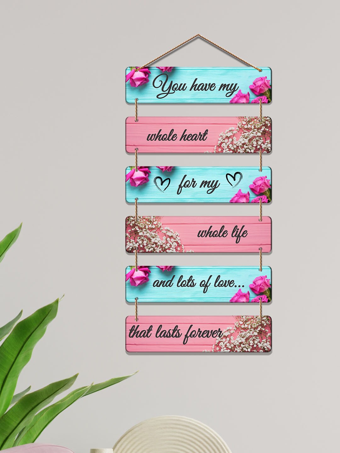 

ArtVibes Blue & Black Positive Quote Wooden Wall Hanging, Pink