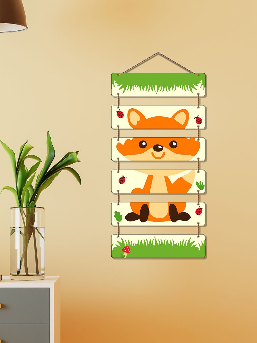 

ArtVibes Orange-color & Green Decorative Wooden Wall Hanging