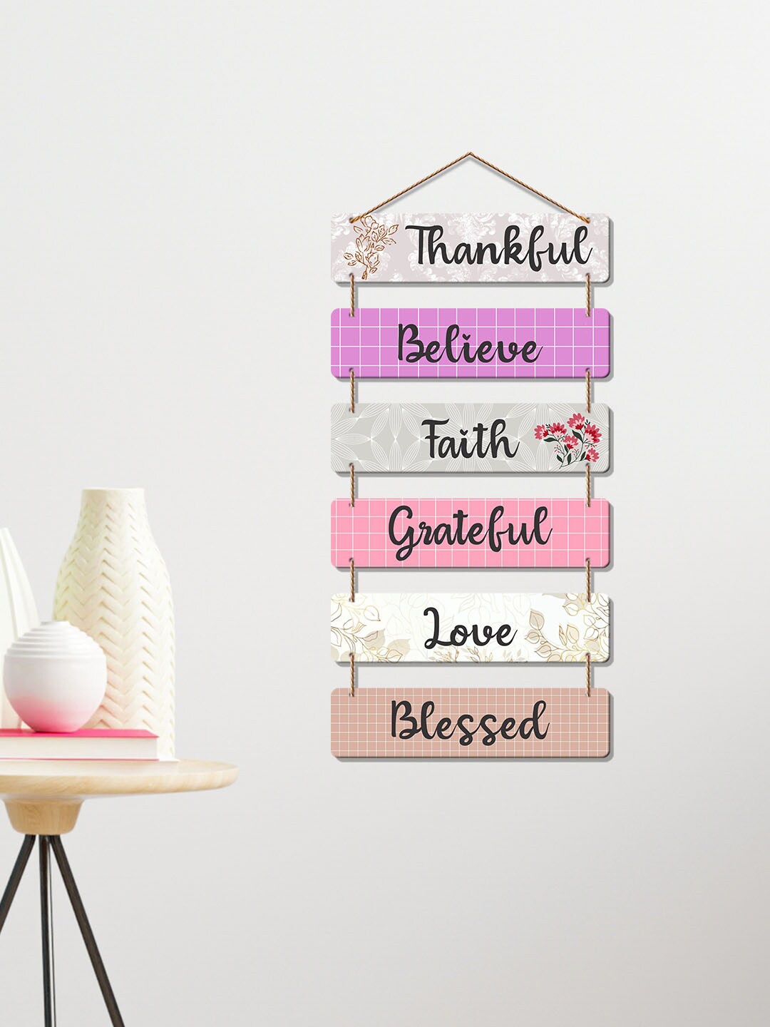 

ArtVibes White & Pink Positive Quote Wooden Wall Hanging