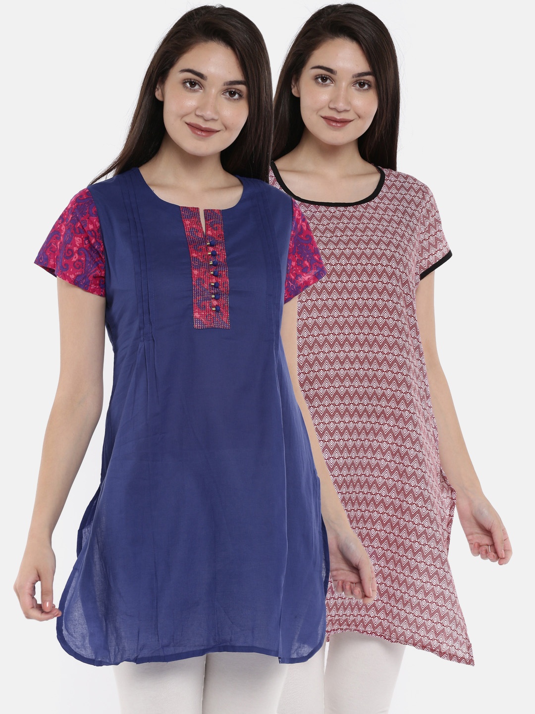 

Karigari Women Set of 2 Printed A-Line Assorted Kurtas