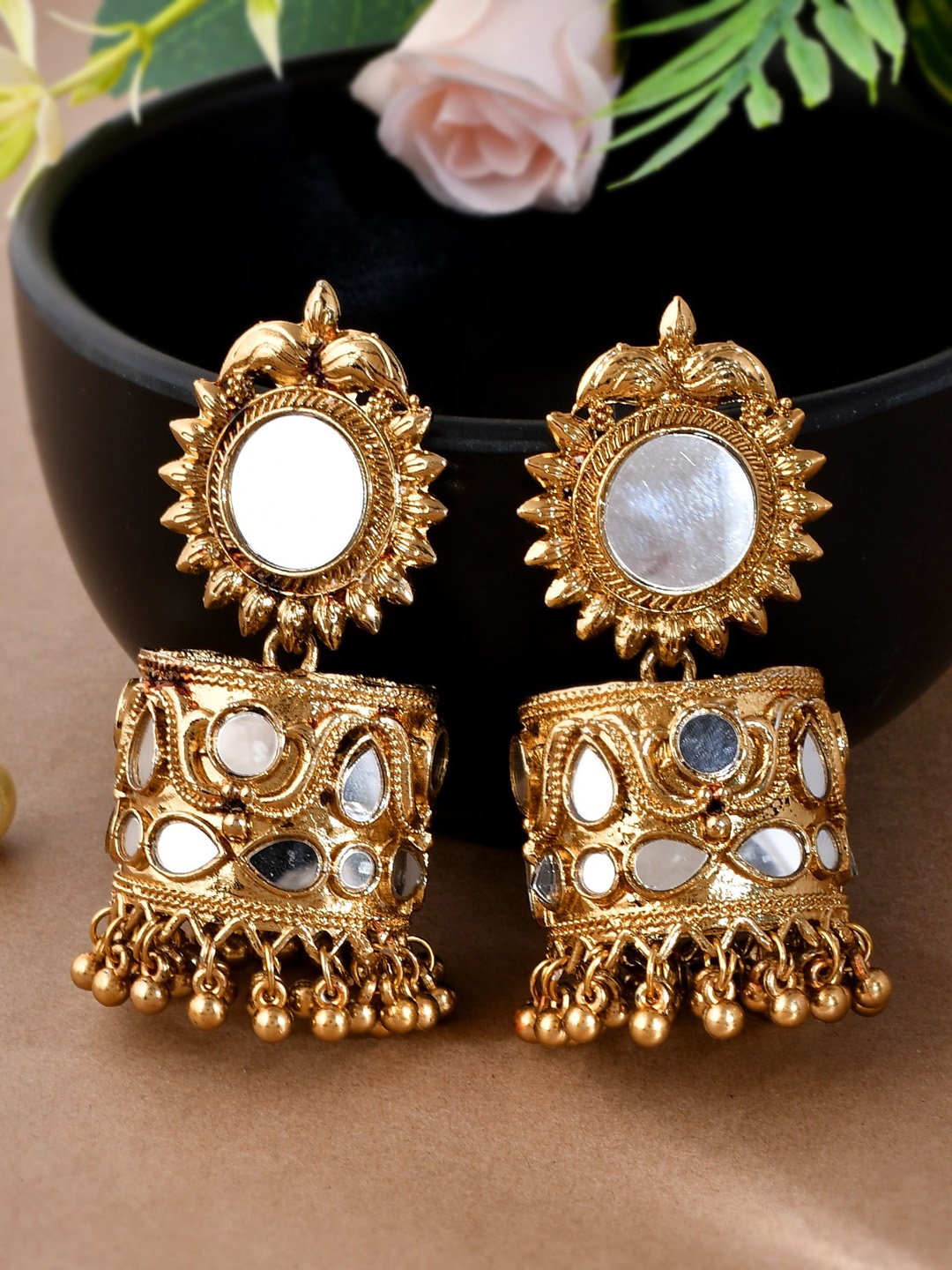 

AQUASTREET Gold-Plated Mirror Embellished Drop Earrings