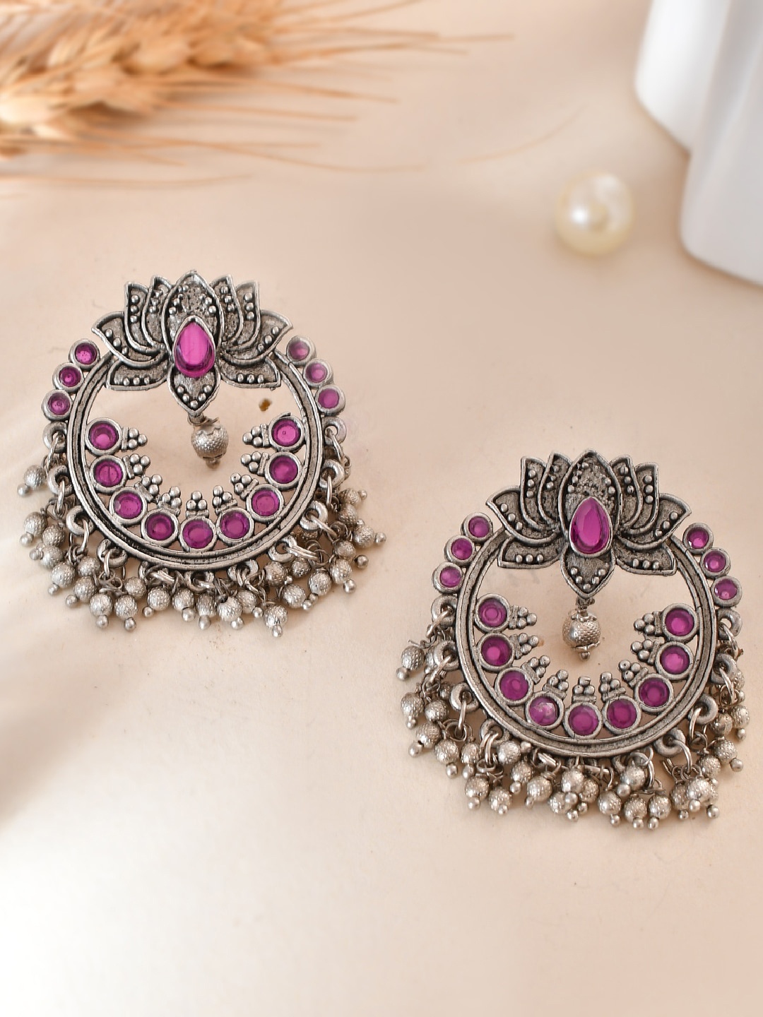 

AQUASTREET Silver-Plated Floral Oxidised Chandbalis