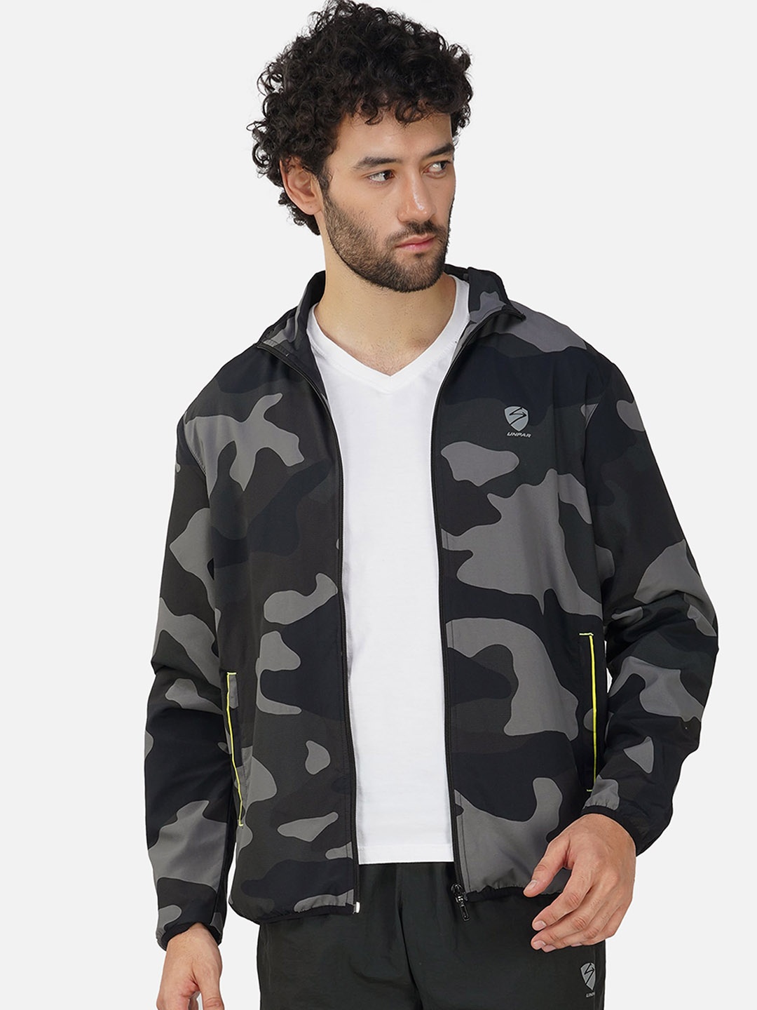 

UNPAR Camouflage Stand Collar Lightweight Sporty Jacket, Black
