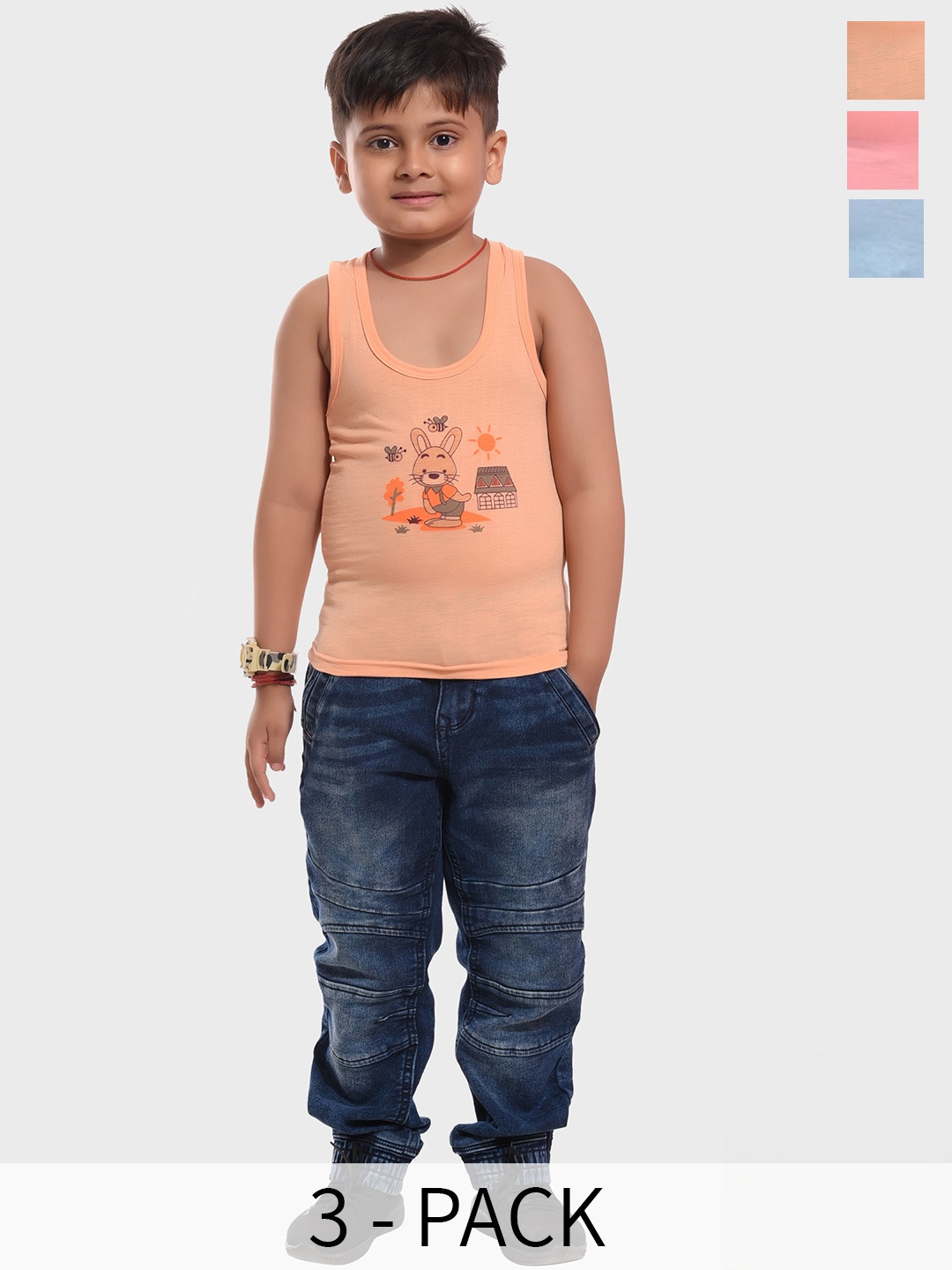 

BAESD Boys Pack Of 3 Printed Cotton Innerwear Vests 3SET-COMBO 007_(0-6M), Orange