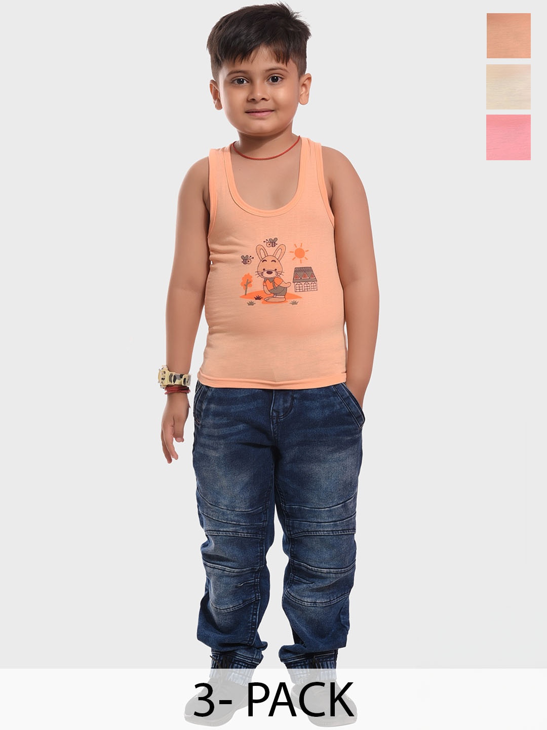 

BAESD Boys Pack Of 3 Printed Cotton Innerwear Vests 3SET-COMBO 002_(0-6M), Orange