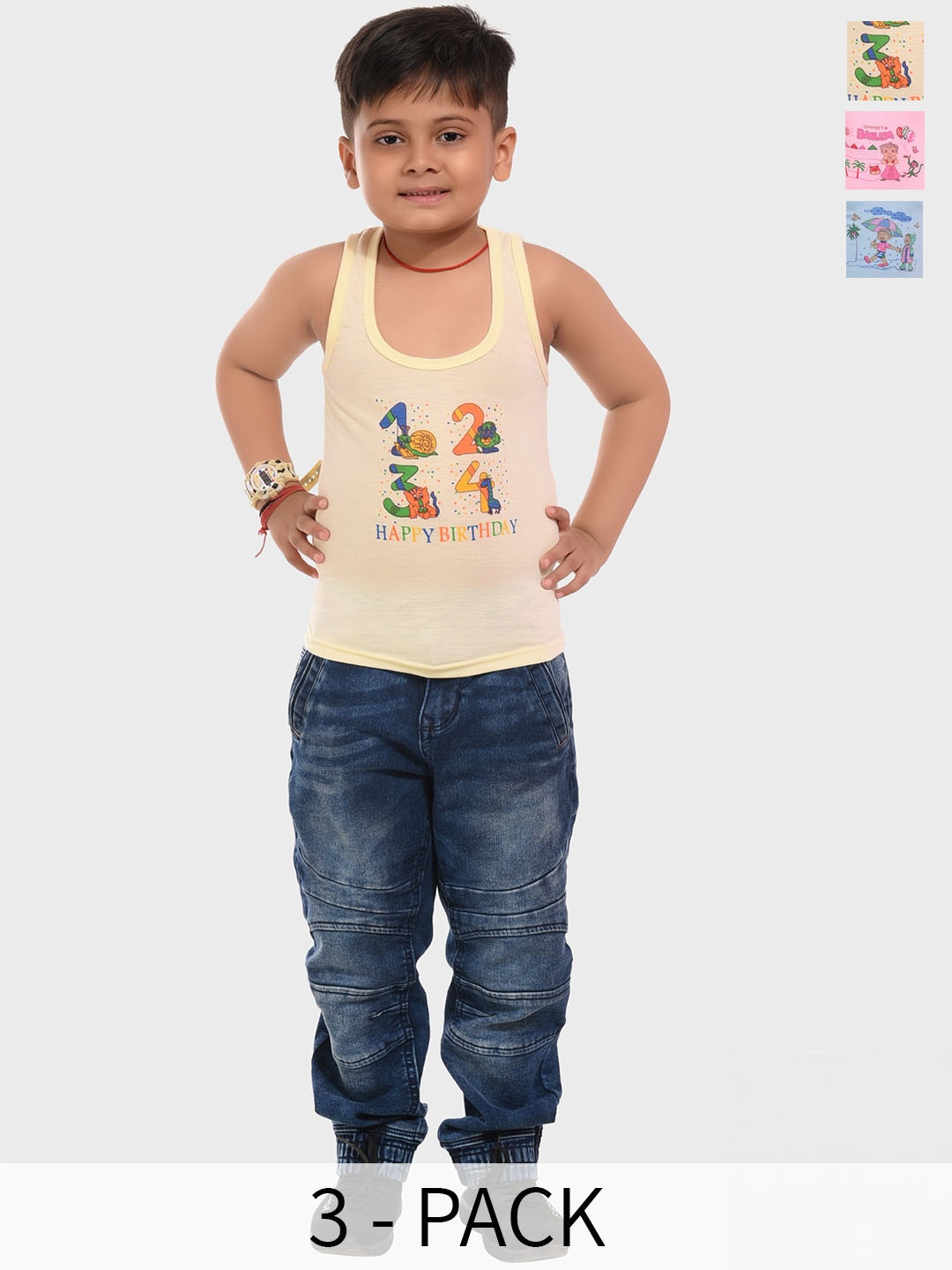 

BAESD Boys Pack Of 3 Printed Cotton Innerwear Vests 3SET-COMBO 013_(0-6M), Blue