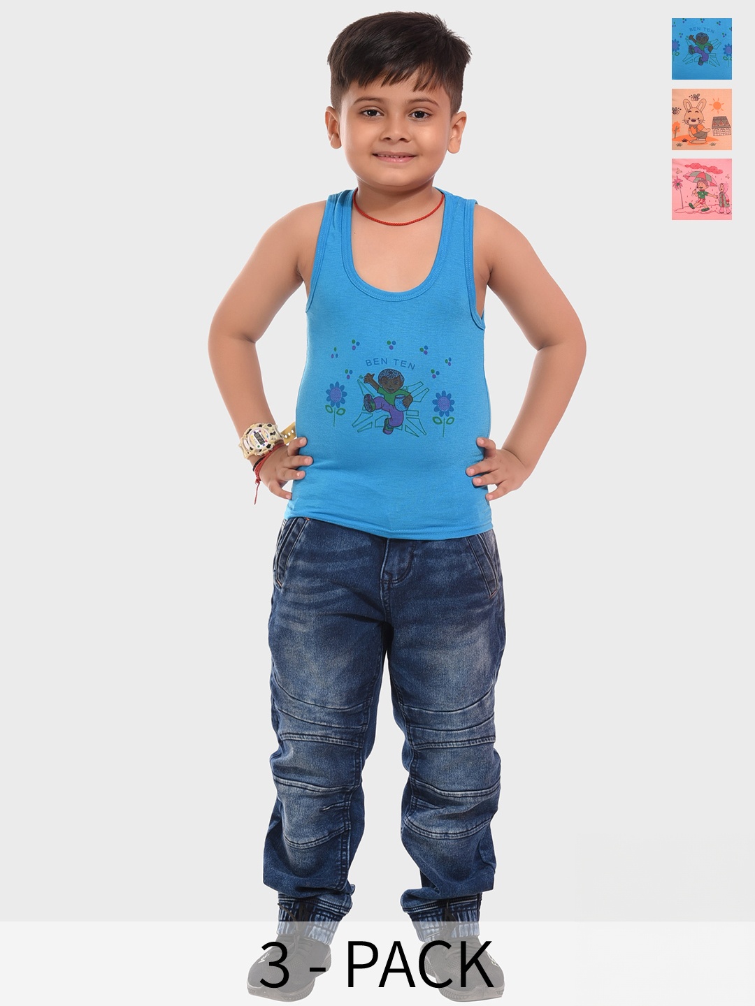 

BAESD Boys Pack Of 3 Printed Cotton Innerwear Vests 3SET-COMBO 005_(0-6M), Orange