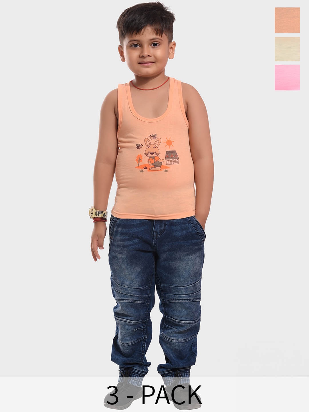 

BAESD Boys Pack Of 3 Printed Cotton Innerwear Vests 3SET-COMBO 012_(0-6M), Orange