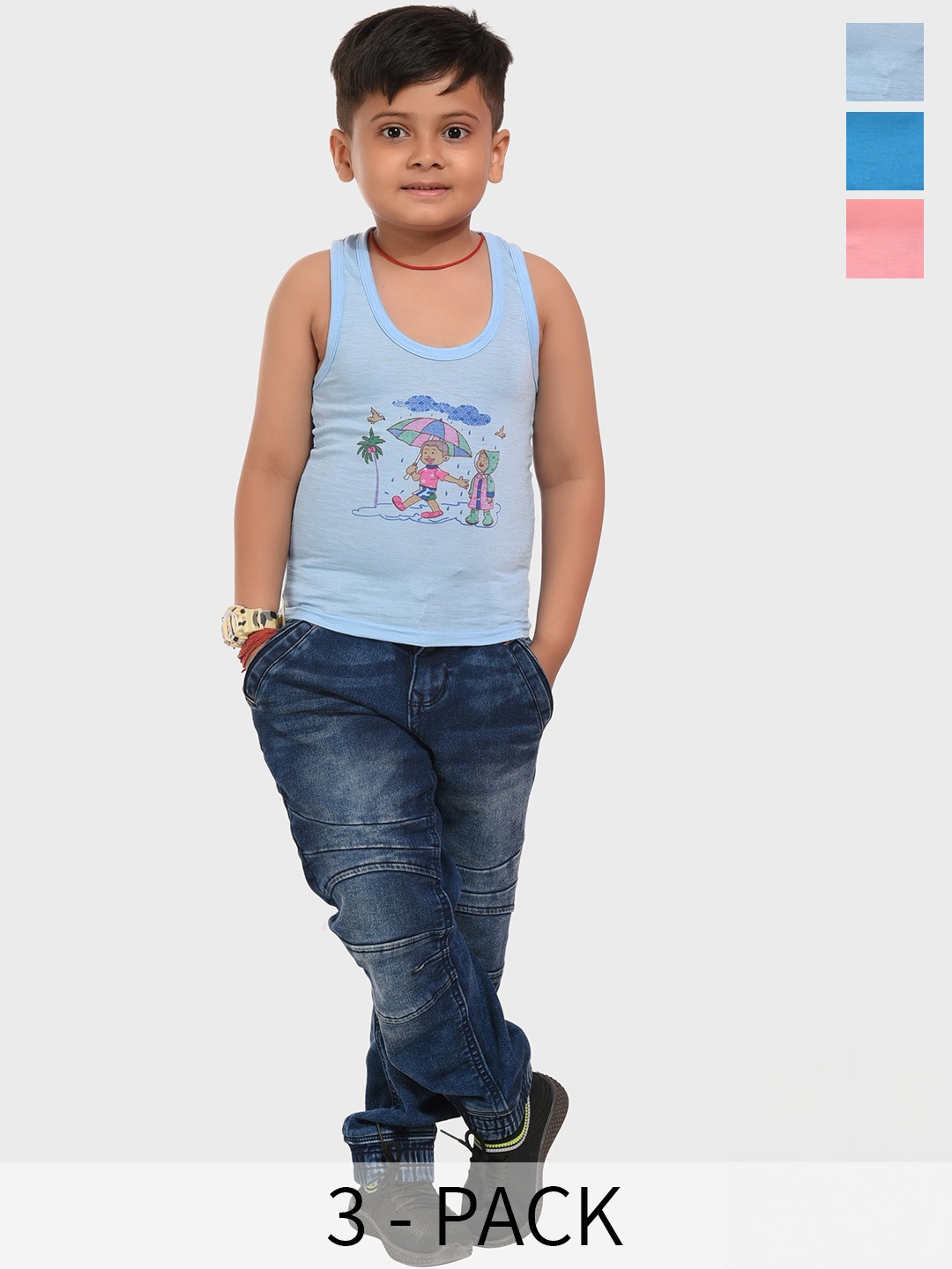 

BAESD Boys Pack Of 3 Printed Cotton Innerwear Vests, Peach