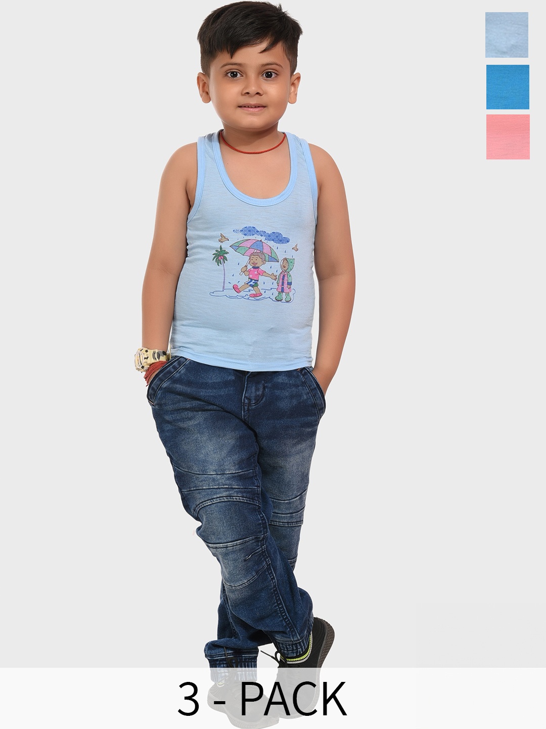 

BAESD Boys Pack Of 3 Printed Cotton Innerwear Vests, Peach