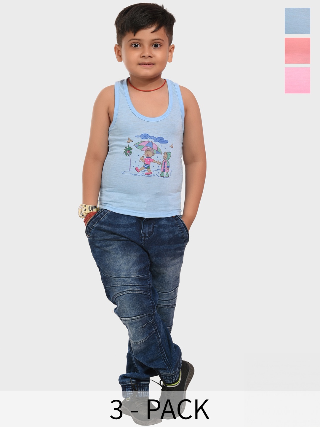 

BAESD Boys Pack Of 3 Printed Cotton Innerwear Vests, Pink