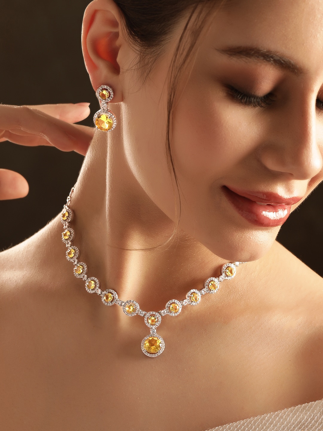

Rubans Rhodium Plated Cubic Zirconia Studded Jewellery Set, Silver