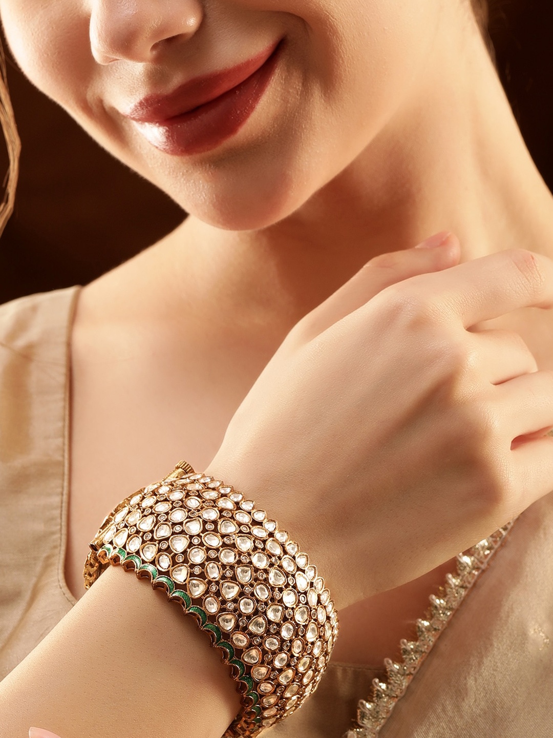 

Rubans Cubic Zirconia Gold-Plated Bangle-Style Bracelet