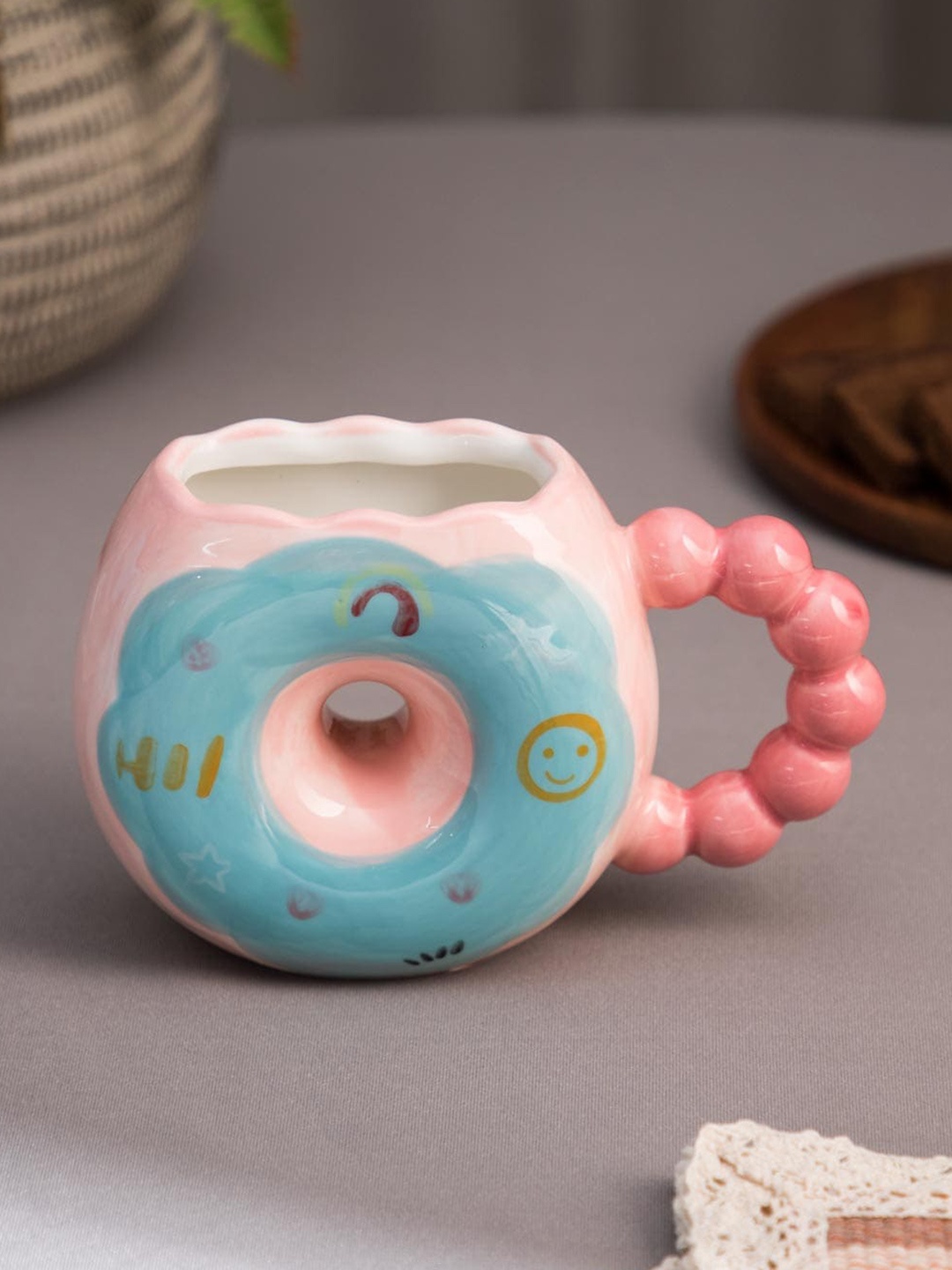 

THEDECORKART Pink & Blue Printed Ceramic Glossy Cup - 200 ML