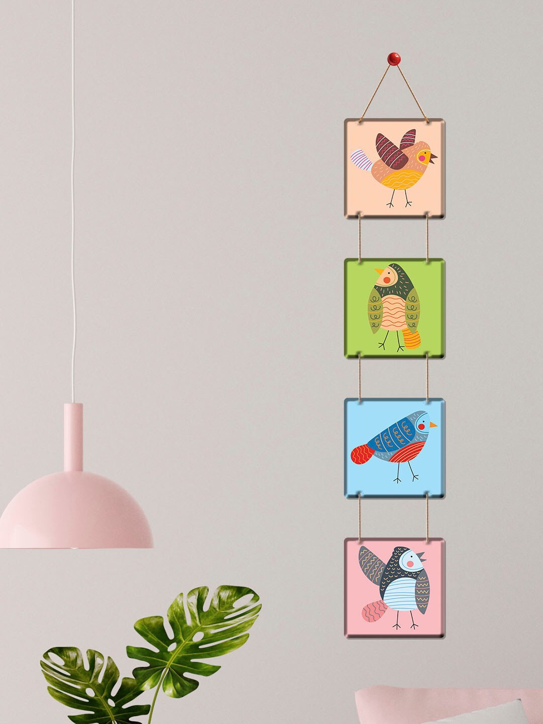 ArtVibes Pink & Green Sparrow Designer Home Decoration Wall Hanging, Blue