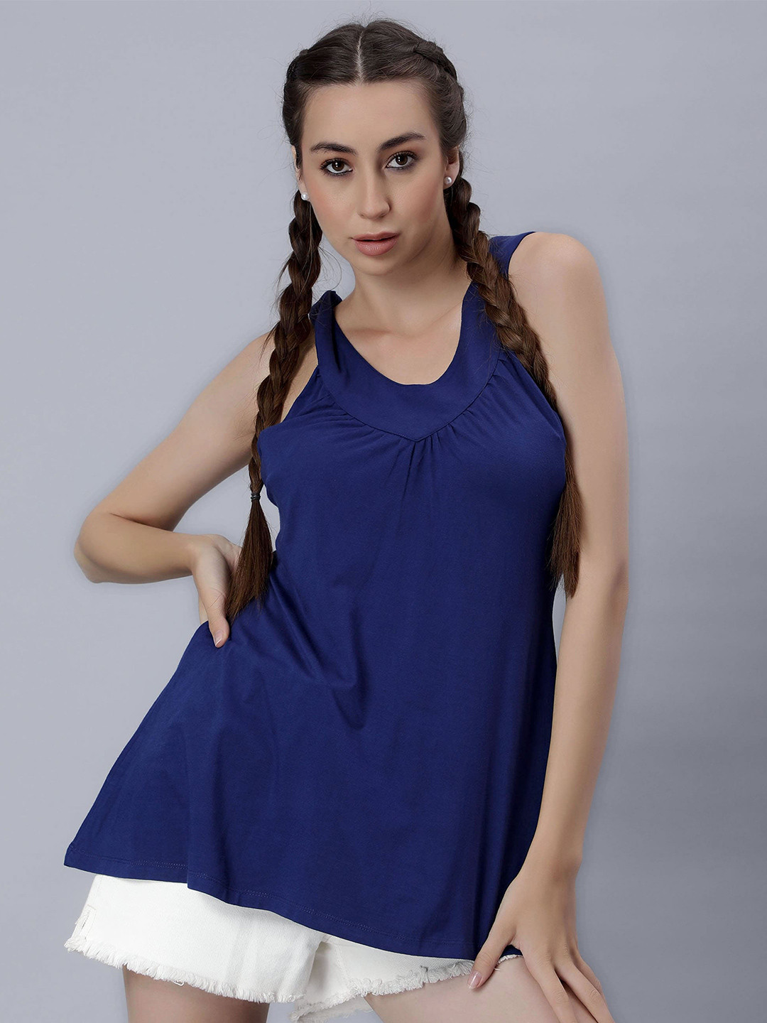 

Pritla V-Neck Sleeveless Cotton A-Line Top, Blue