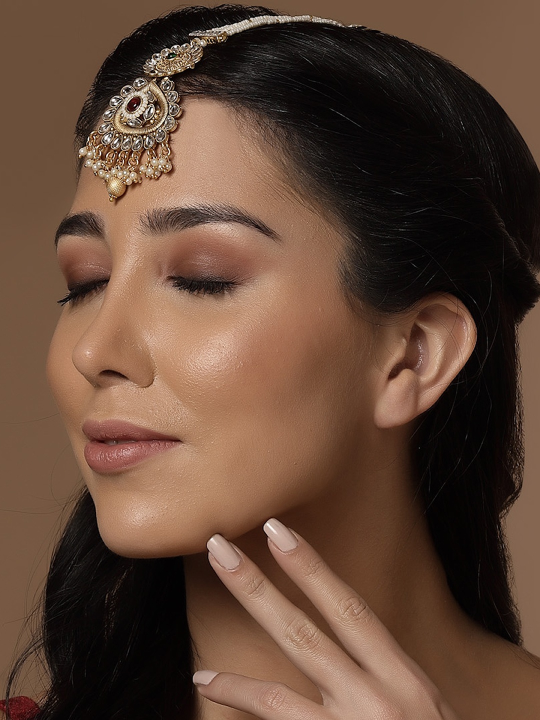 

PANASH Gold-Plated Kundan Handcrafted Pearl Maang Tikka