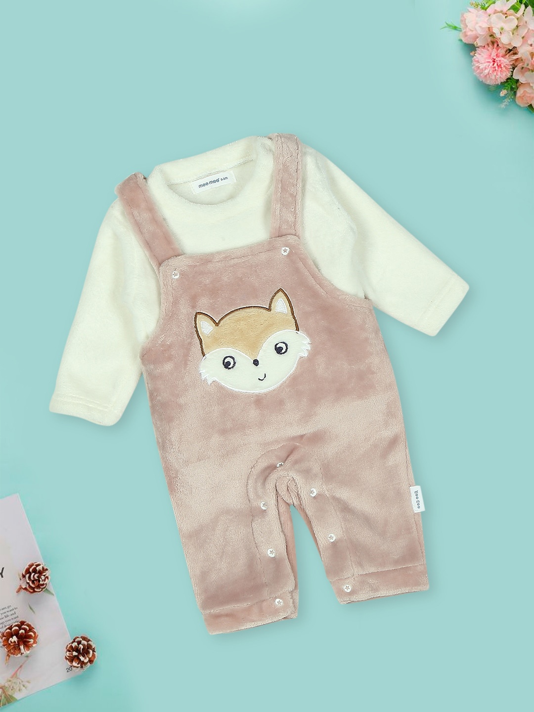 

MeeMee Infants Fox-Embroidered Dungaree With T-Shirt, Pink