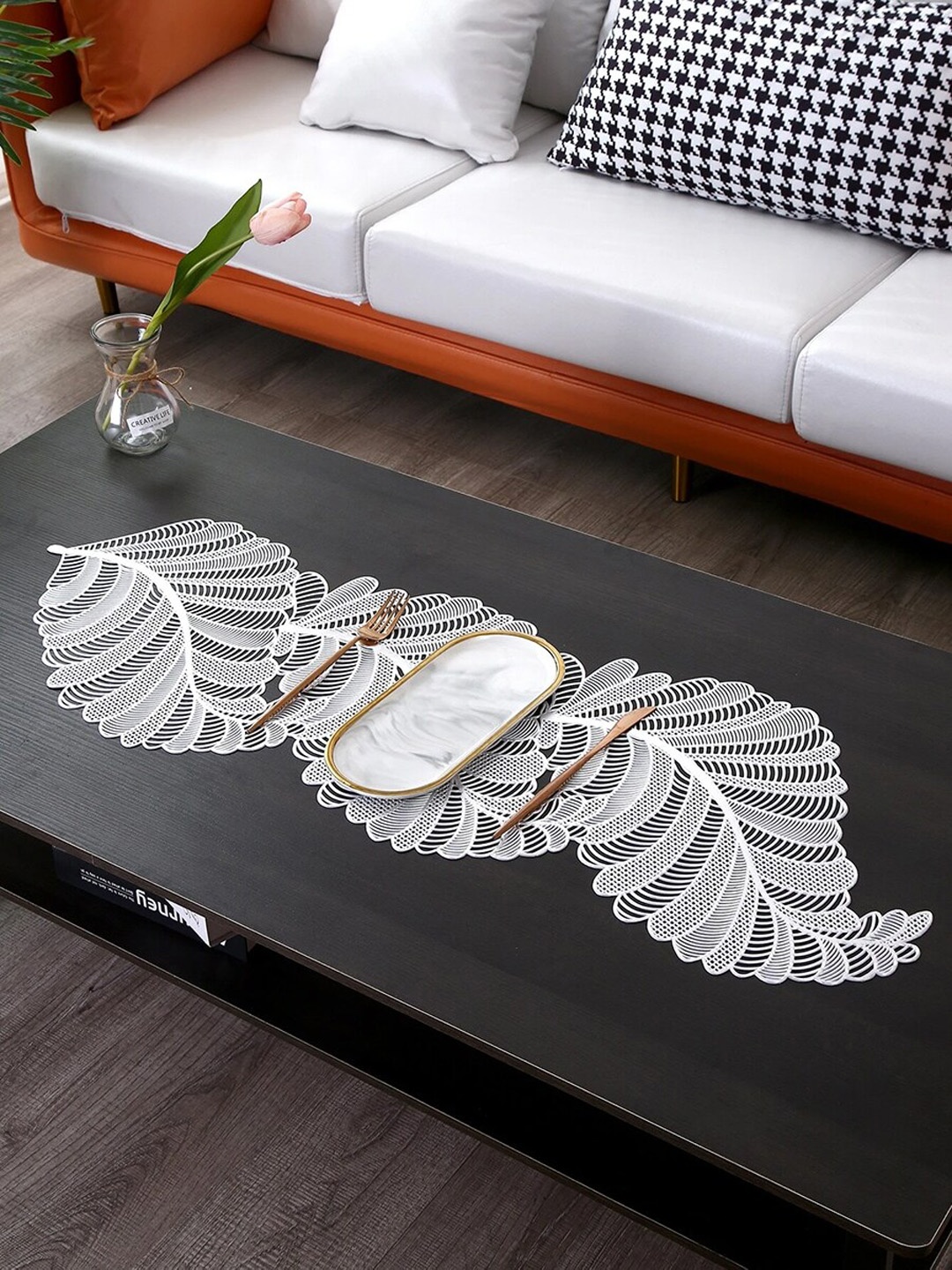 

Dakshya Industries Tede Mede Silver-Toned Self Design Table Runner