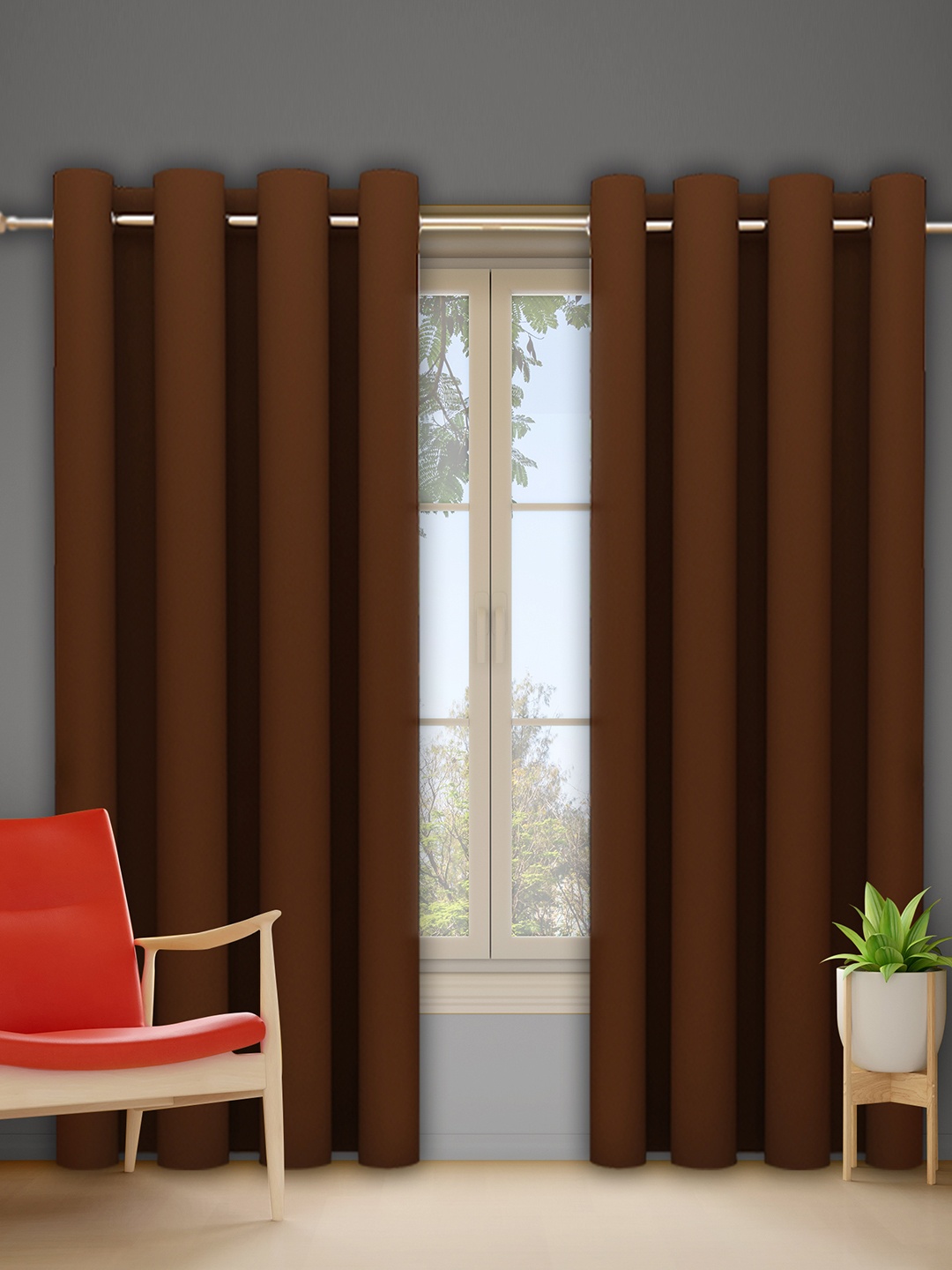 

DREAM CARE Coffee Brown 2 Pieces Black Out Window Curtains