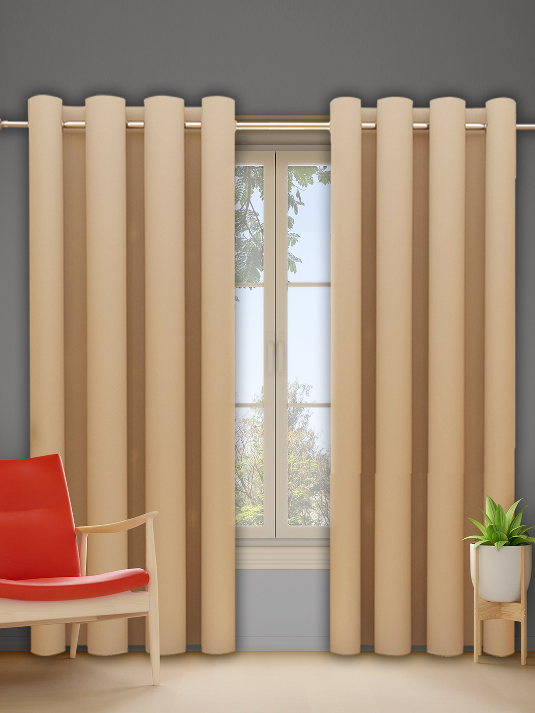 

DREAM CARE Beige 2 Pieces Black Out Long Door Curtains