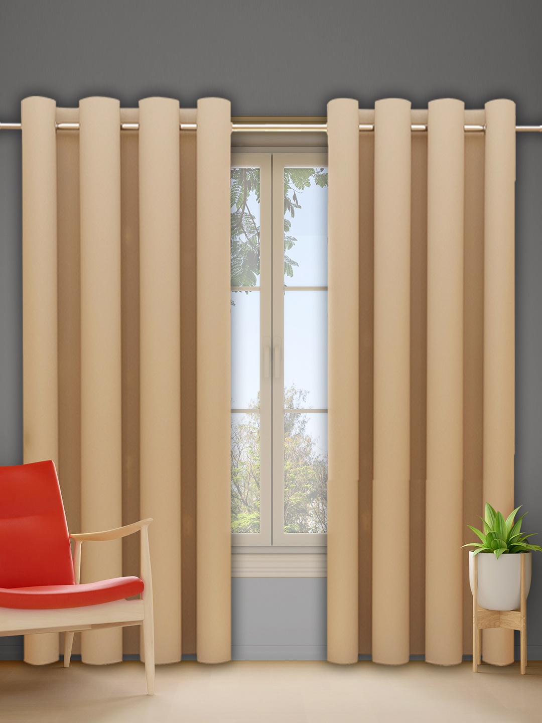 

DREAM CARE Beige 2 Pieces Black Out Window Curtain