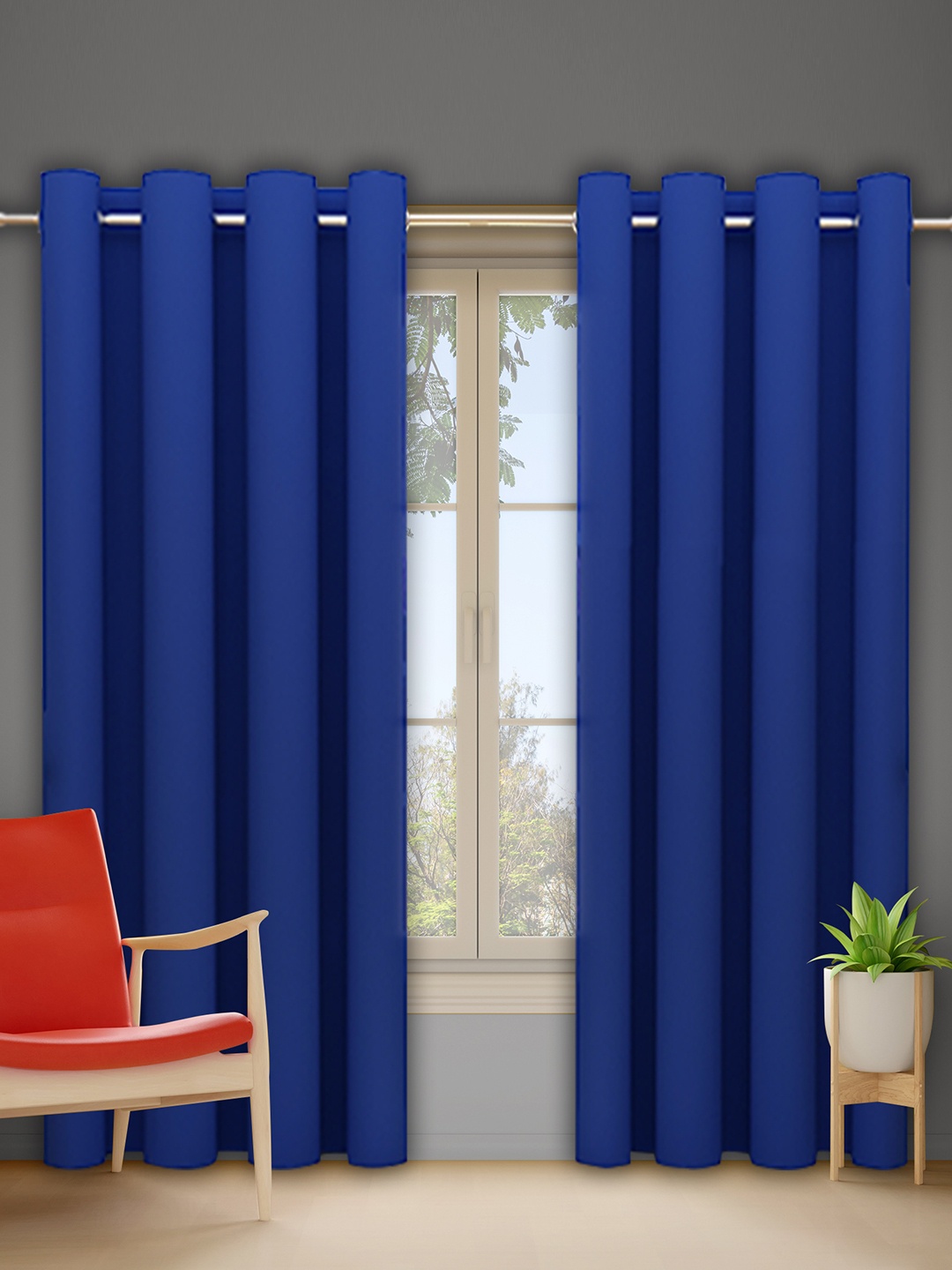 

DREAM CARE Blue 2 Pieces Black Out Long Door Curtain, Navy blue