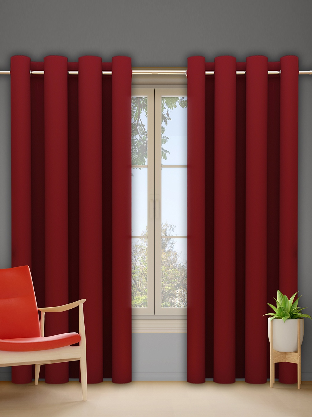 

DREAM CARE Maroon 2 Pieces Black Out Window Curtain
