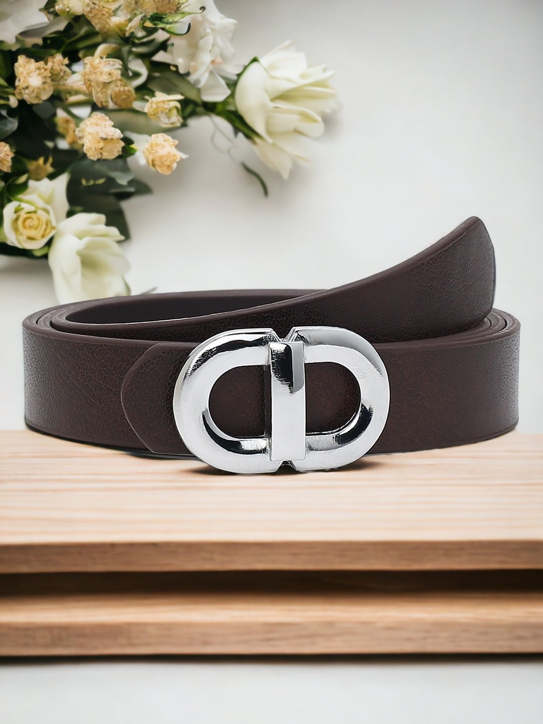

CRUSSET Women Textured Slim Belt, Brown
