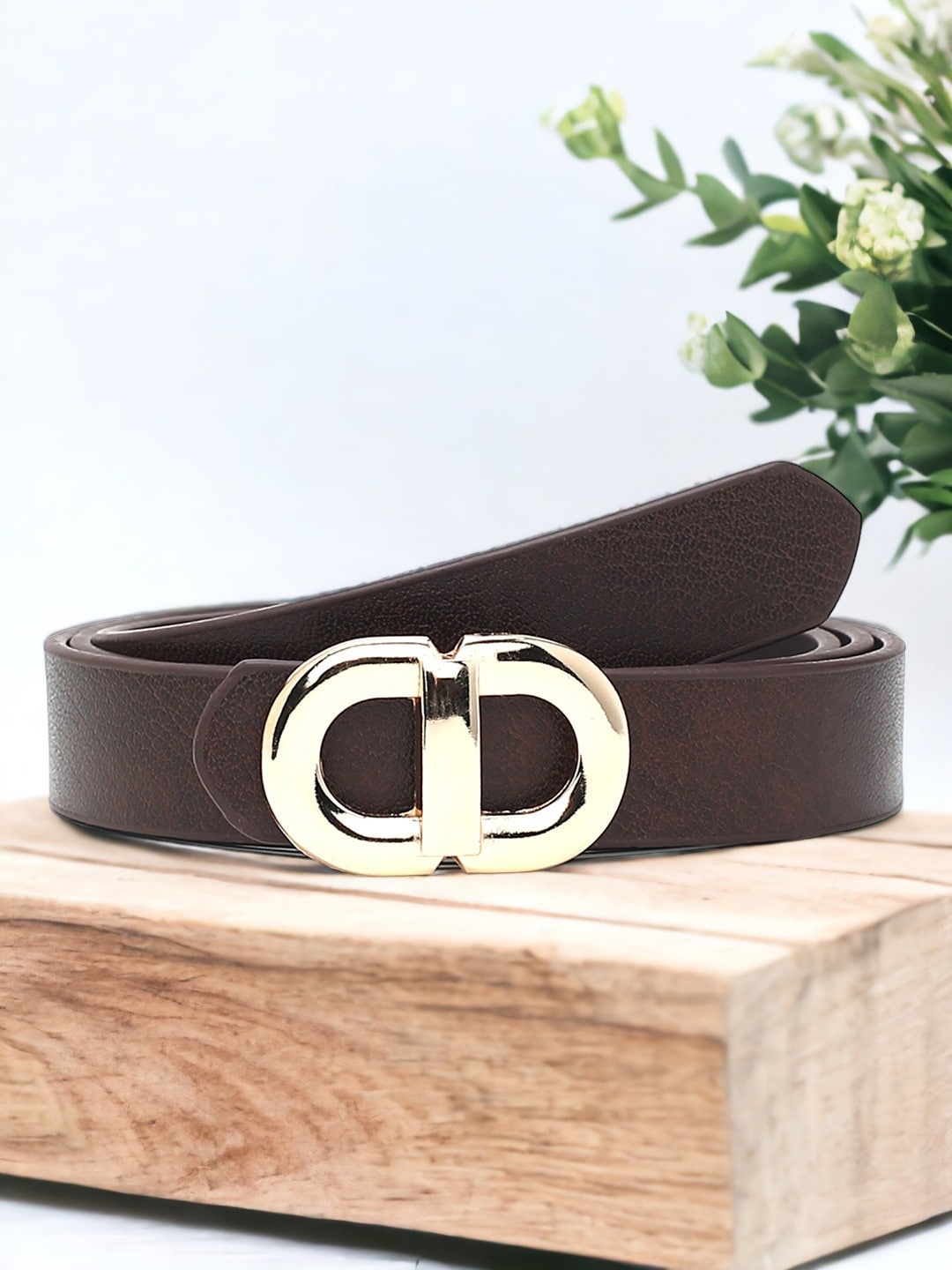 

CRUSSET Women Textured Slim Belt, Brown