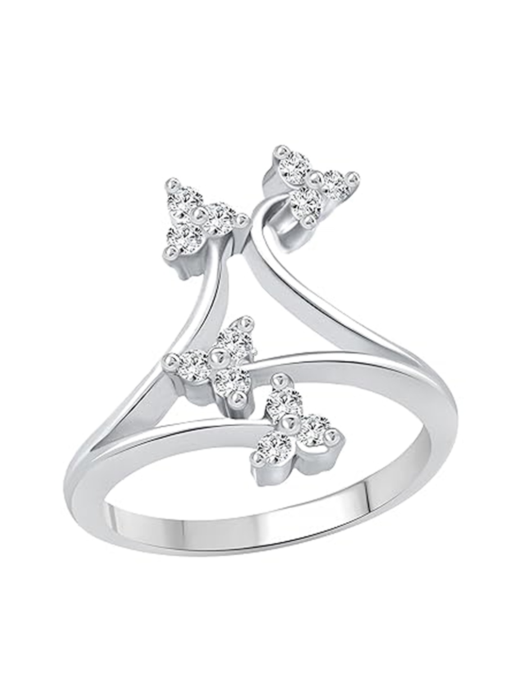 

Vighnaharta Rhodium-Plated CZ-Studded Finger Ring, Silver