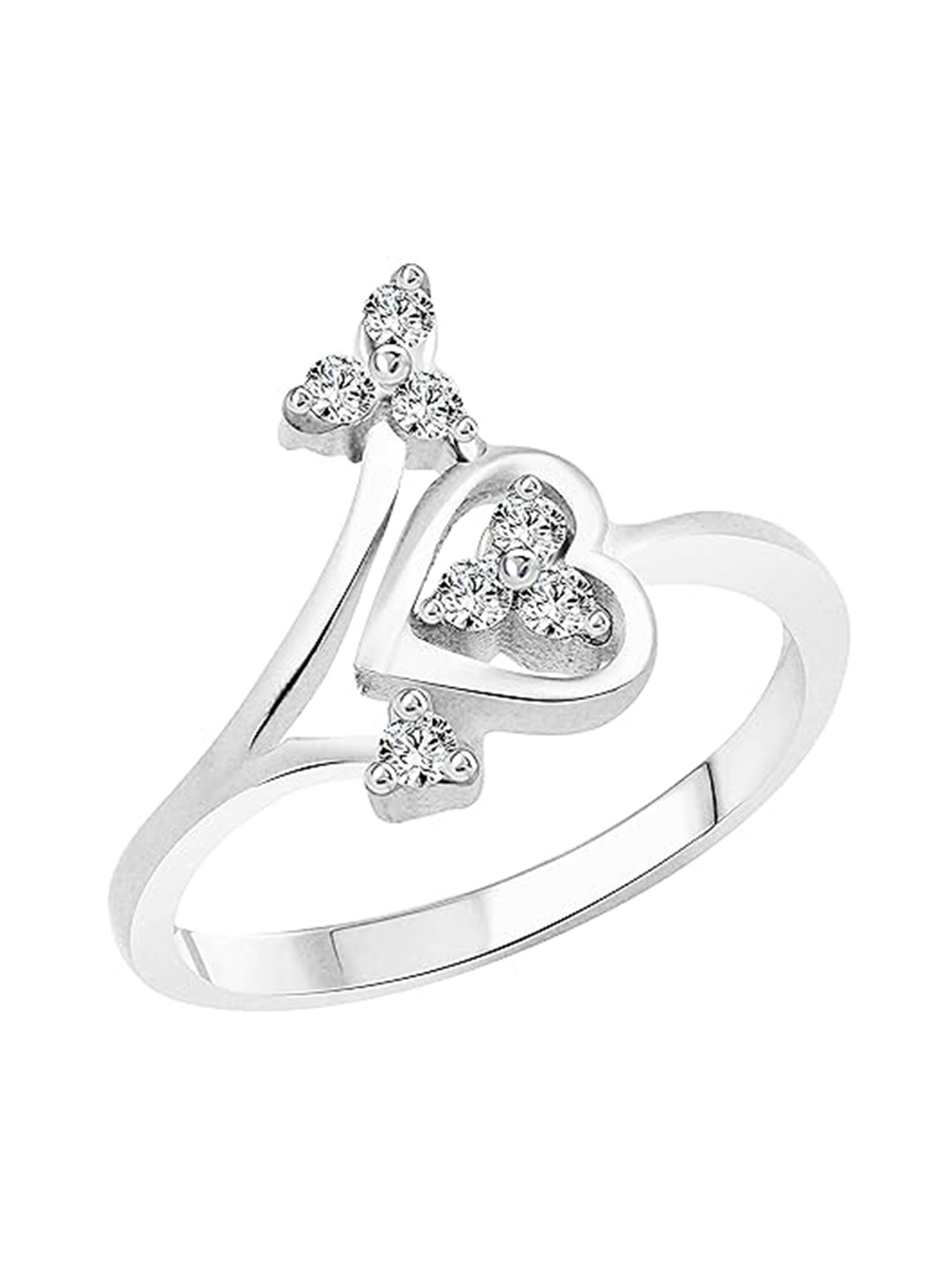 

Vighnaharta Rhodium Plated CZ Studded Heart Shaped Finger Ring, Silver