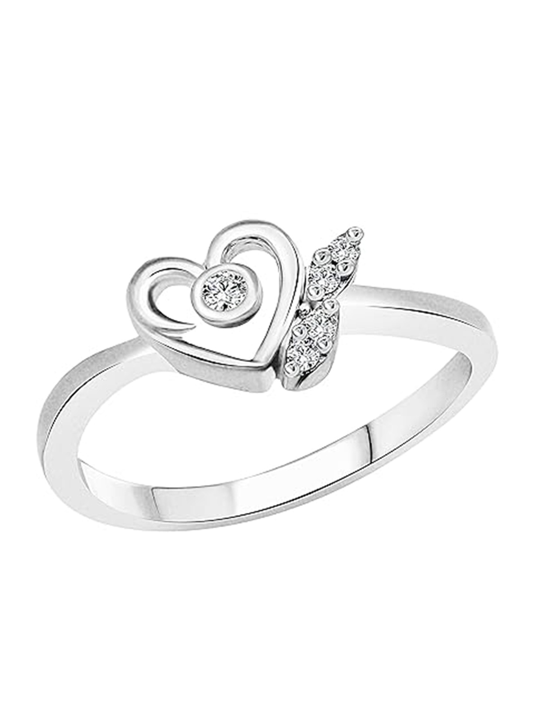 

Vighnaharta Rhodium Plated CZ Studded Heart Shaped Finger Ring, Silver