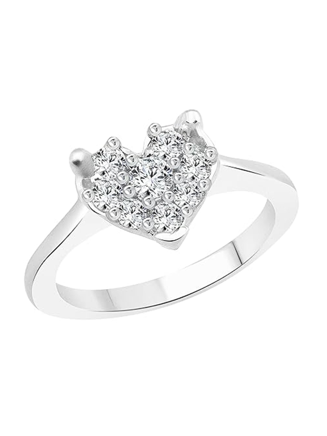 

Vighnaharta Rhodium Plated CZ Studded Heart Shaped Finger Ring, Silver