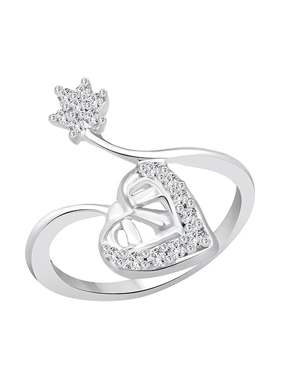 

Vighnaharta Rhodium Plated CZ Studded Finger Ring, Silver