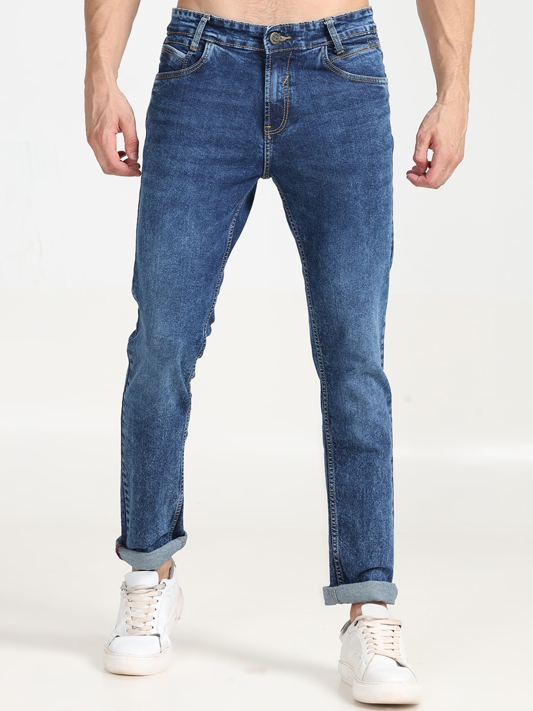 

Jean Cafe Men Jean Clean Look Slim Fit Light Fade Pure Cotton Jeans, Blue