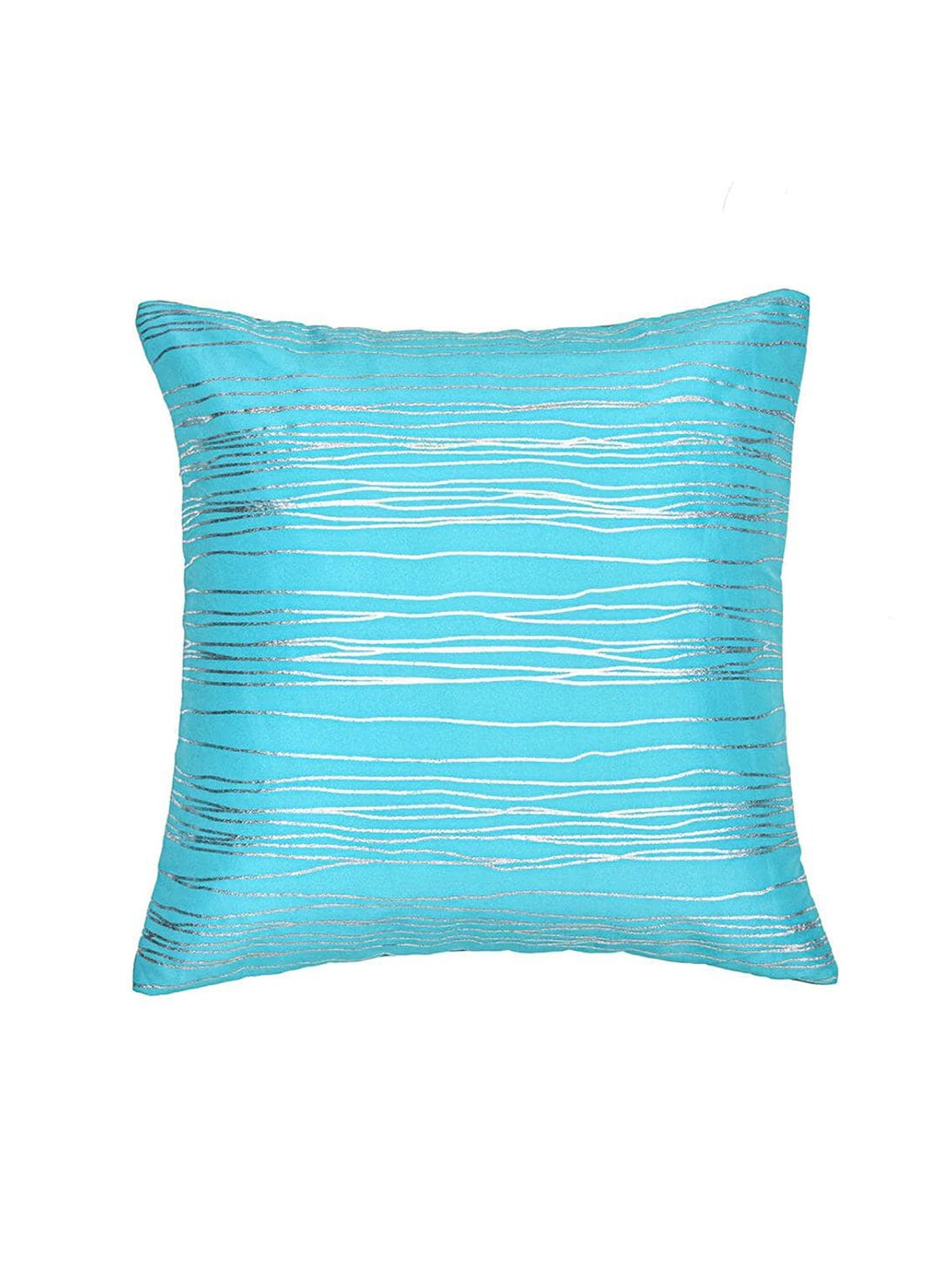 

Athome by Nilkamal Blue & Silver-Toned Striped Velvet Square Cushion Cover