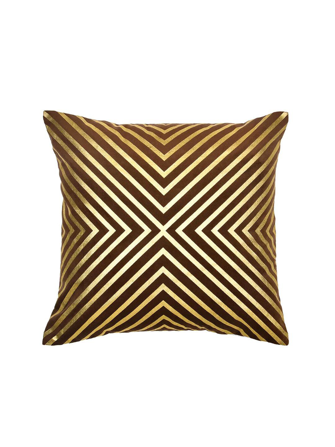 

Athome by Nilkamal Brown & Gold-Toned Geometric Velvet Square Cushion Cover