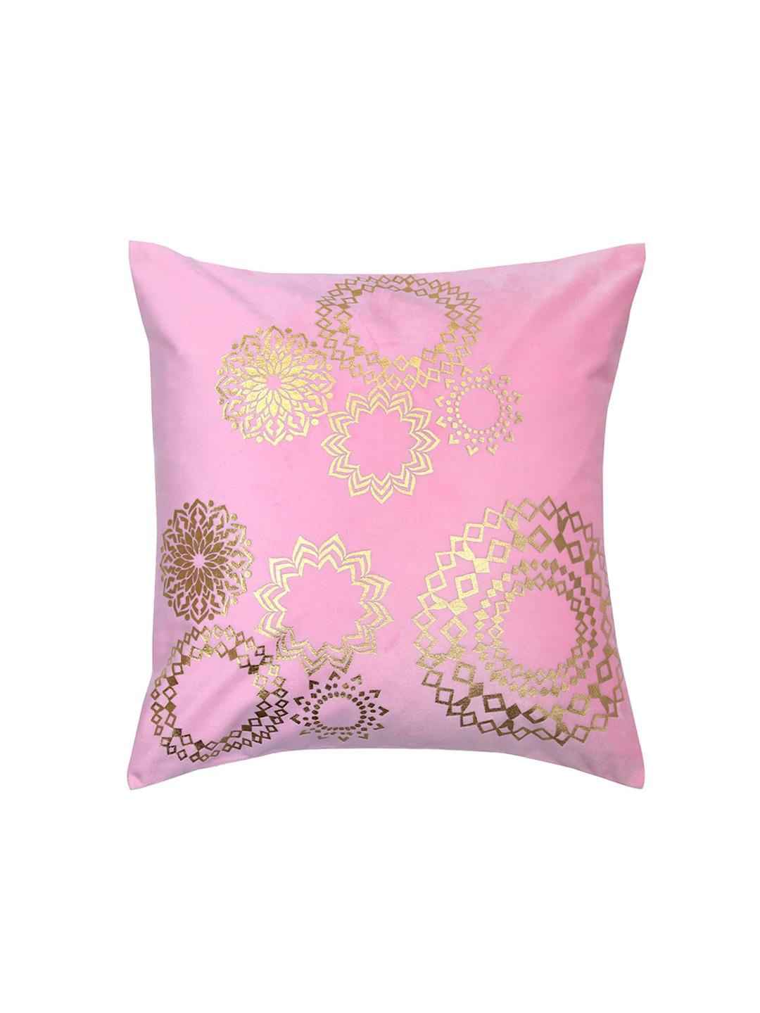 

Athome by Nilkamal Pink & Gold-Toned Ethnic Motifs Square Cushion Cover