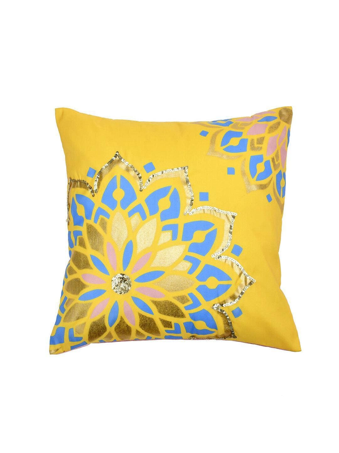 

Athome by Nilkamal Yellow & Blue Ethnic Motifs Square Cushion Cover
