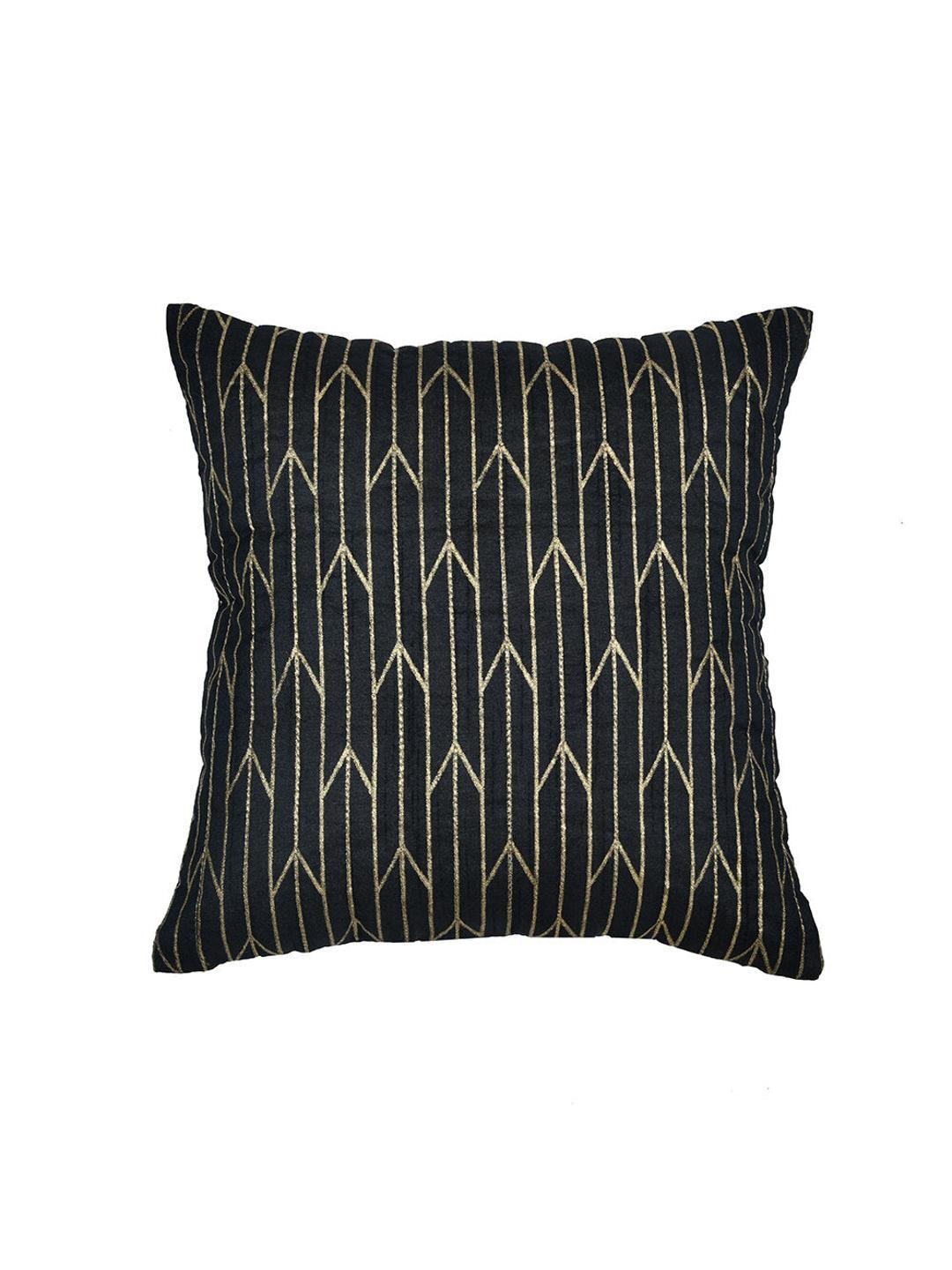 

Athome by Nilkamal Black & Gold-Toned Geometric Dupion Square Cushion Cover