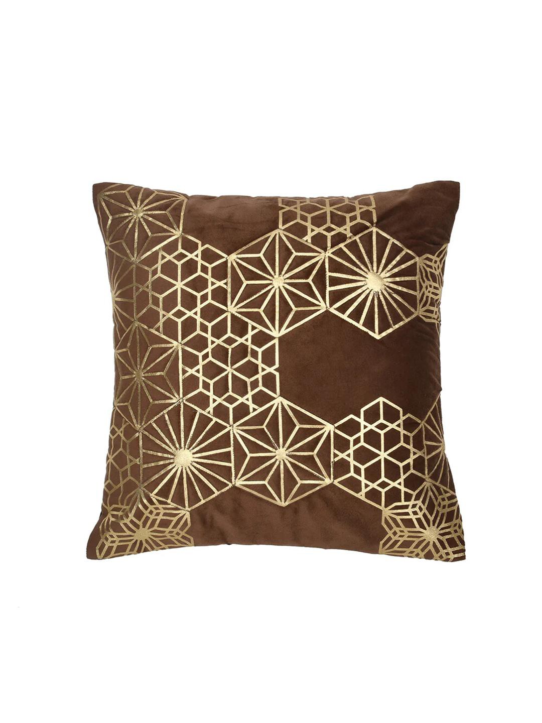 

Athome by Nilkamal Brown & Gold-Toned Geometric Square Cushion Cover