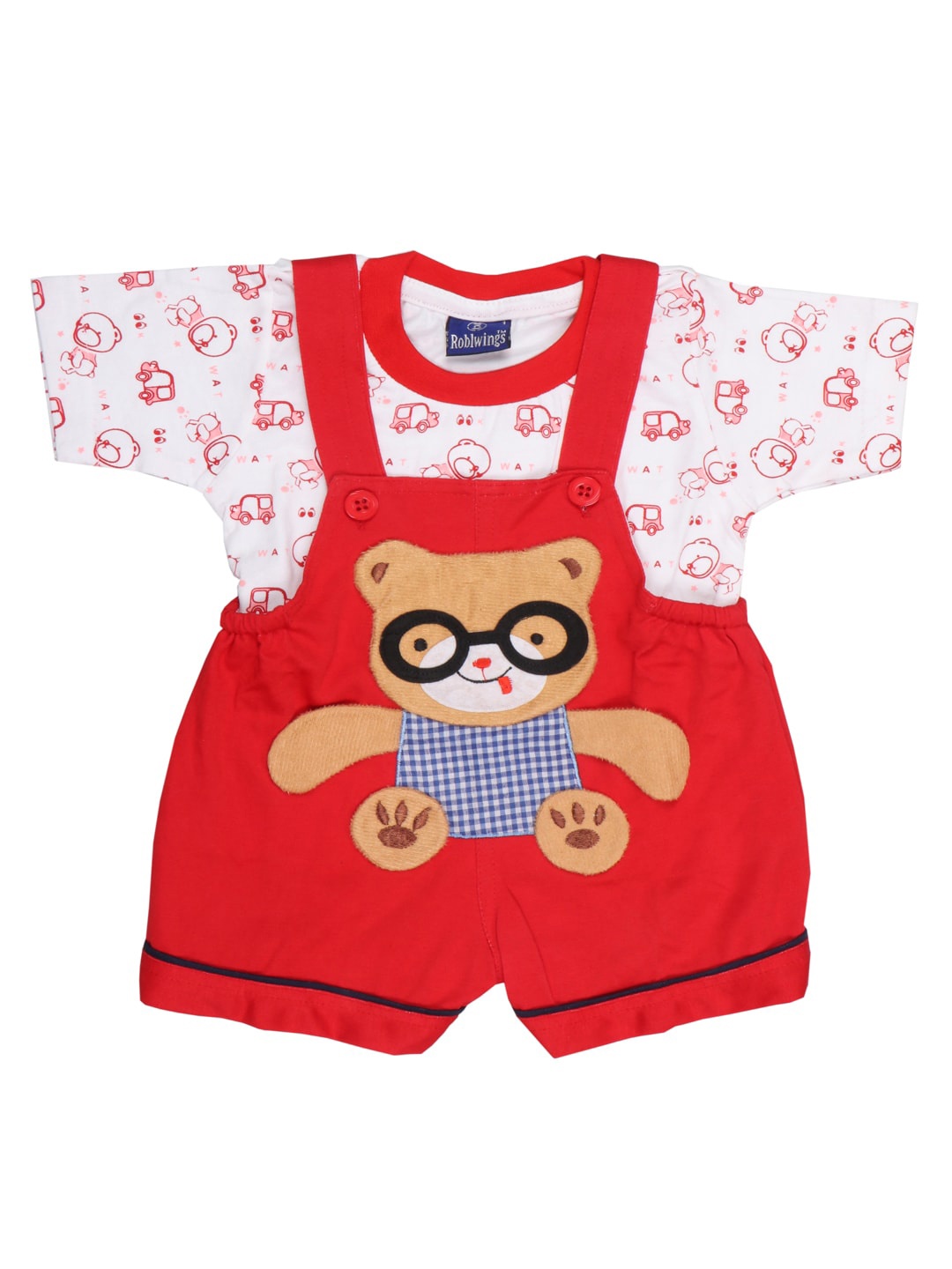 

BAESD Infants Graphic Detail Pure Cotton Dungarees With Printed T-shirt, Red