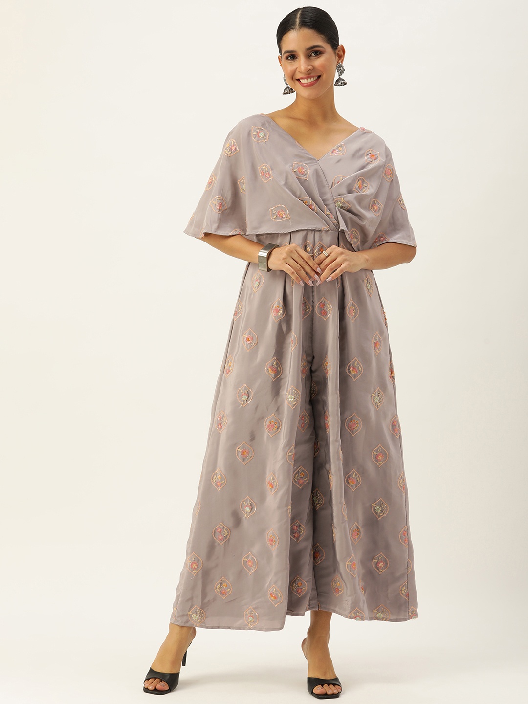 

Ethnovog Embroidered Crepe Culotte Jumpsuit, Grey