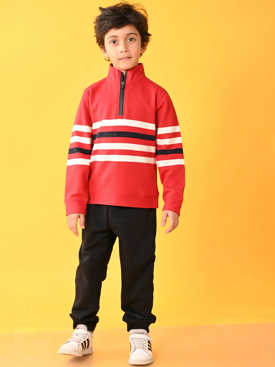 

Anthrilo Boys Striped High Neck T-shirt with Trousers, Red