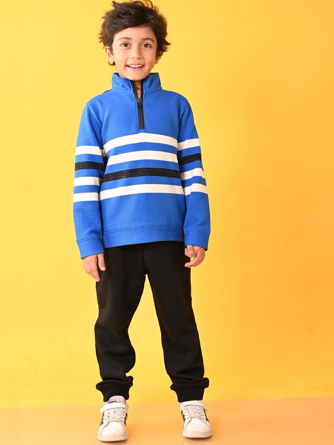 

Anthrilo Boys Striped High Neck T-shirt with Trousers, Blue
