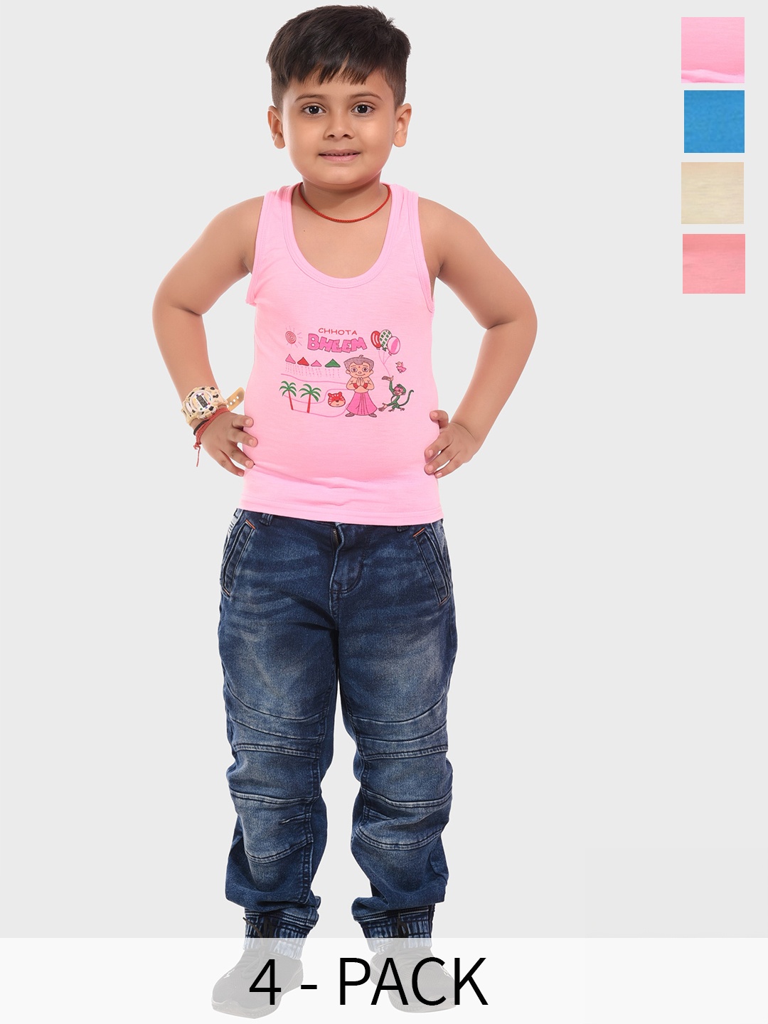

BAESD Boys Pack Of 4 Printed Cotton Innerwear Vests, Pink