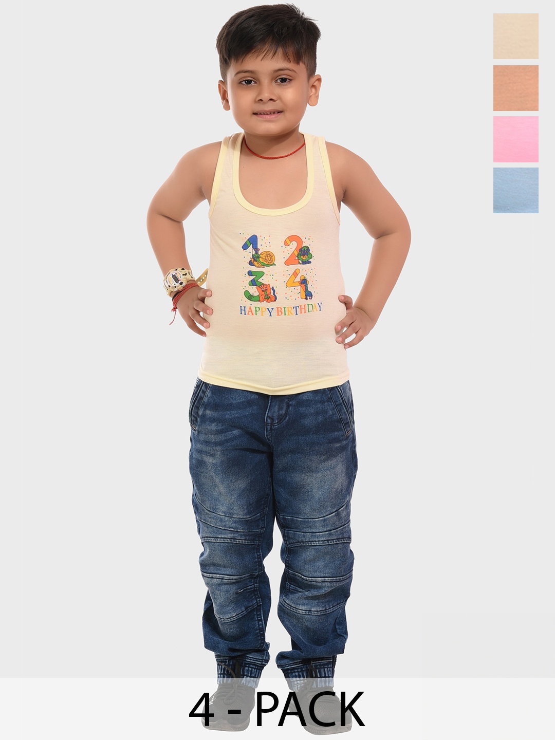 

BAESD Boys Pack Of 4 Printed Cotton Innerwear Vests, Yellow