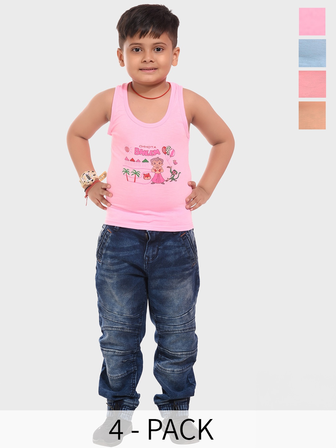 

BAESD Boys Pack Of 4 Printed Cotton Innerwear Vests 4SET-COMBO 006_(0-6M), Blue