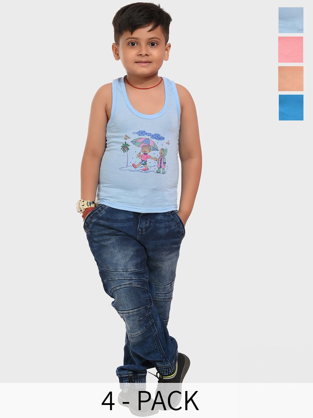 

BAESD Boys Pack Of 4 Printed Cotton Innerwear Vests, Blue
